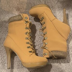 Stylish Tan High Heel Ankle Boots
